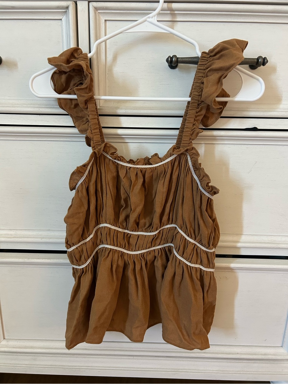 Wishlist Ruffled Smocked Tank in Caramel